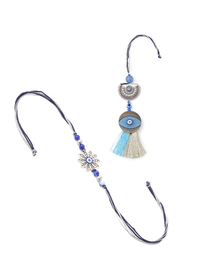 NVR Set of 2 Blue Evil Eye Artificial Beads Bhaiya Bhabhi Rakhi Combo