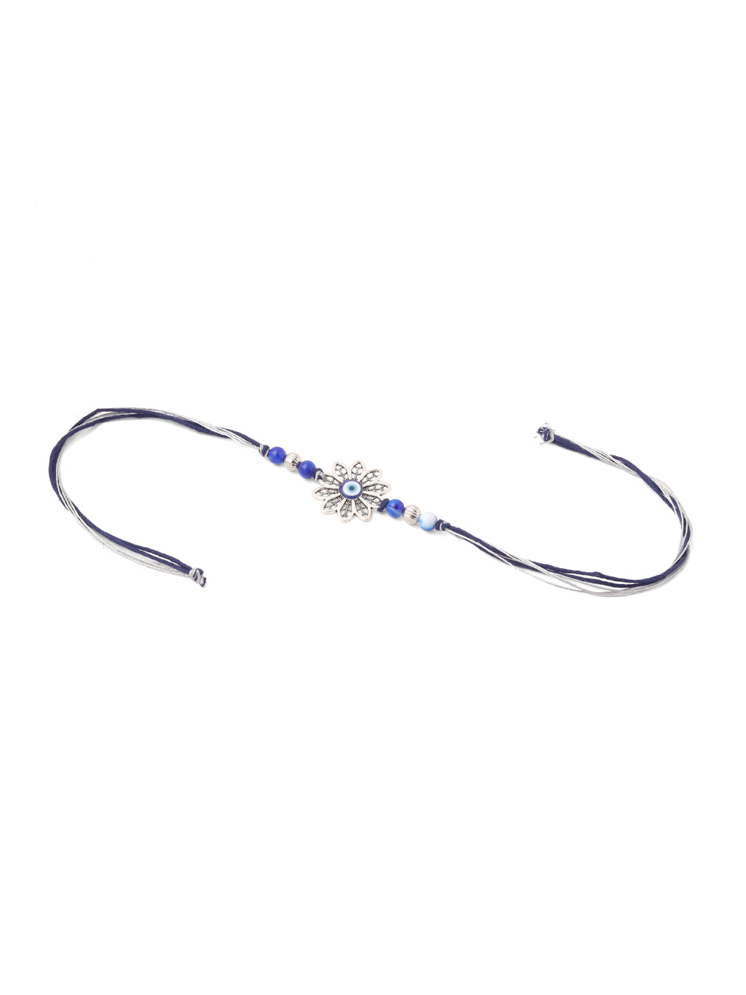 NVR Set of 2 Blue Evil Eye Artificial Beads Bhaiya Bhabhi Rakhi with Roli Chawal Chandan & Mishri