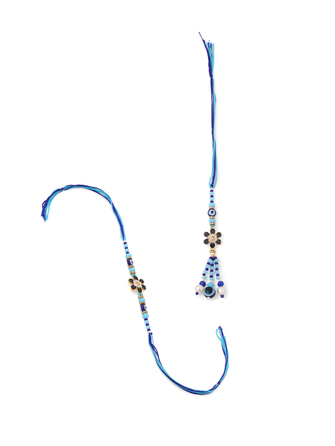 NVR Set of 2 Blue Artificial Beads Evil Eye Bhaiya Bhabhi Rakhi Combo