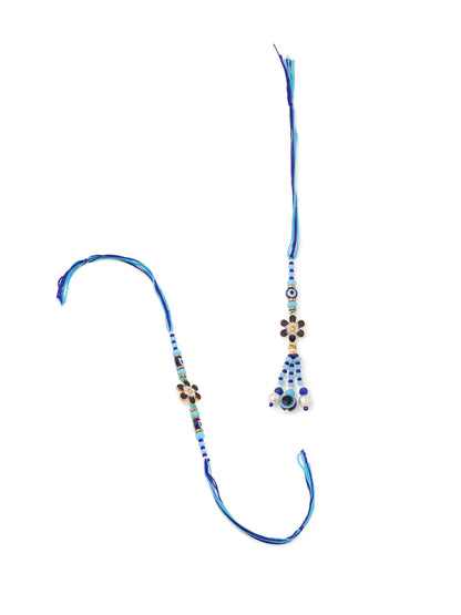 NVR Set of 2 Blue Artificial Beads Evil Eye Bhaiya Bhabhi Rakhi Combo