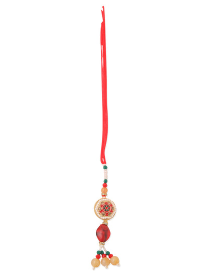 NVR Set of 2 Red Artificial Stones and Beads Bhaiya Bhabhi Rakhi Combo