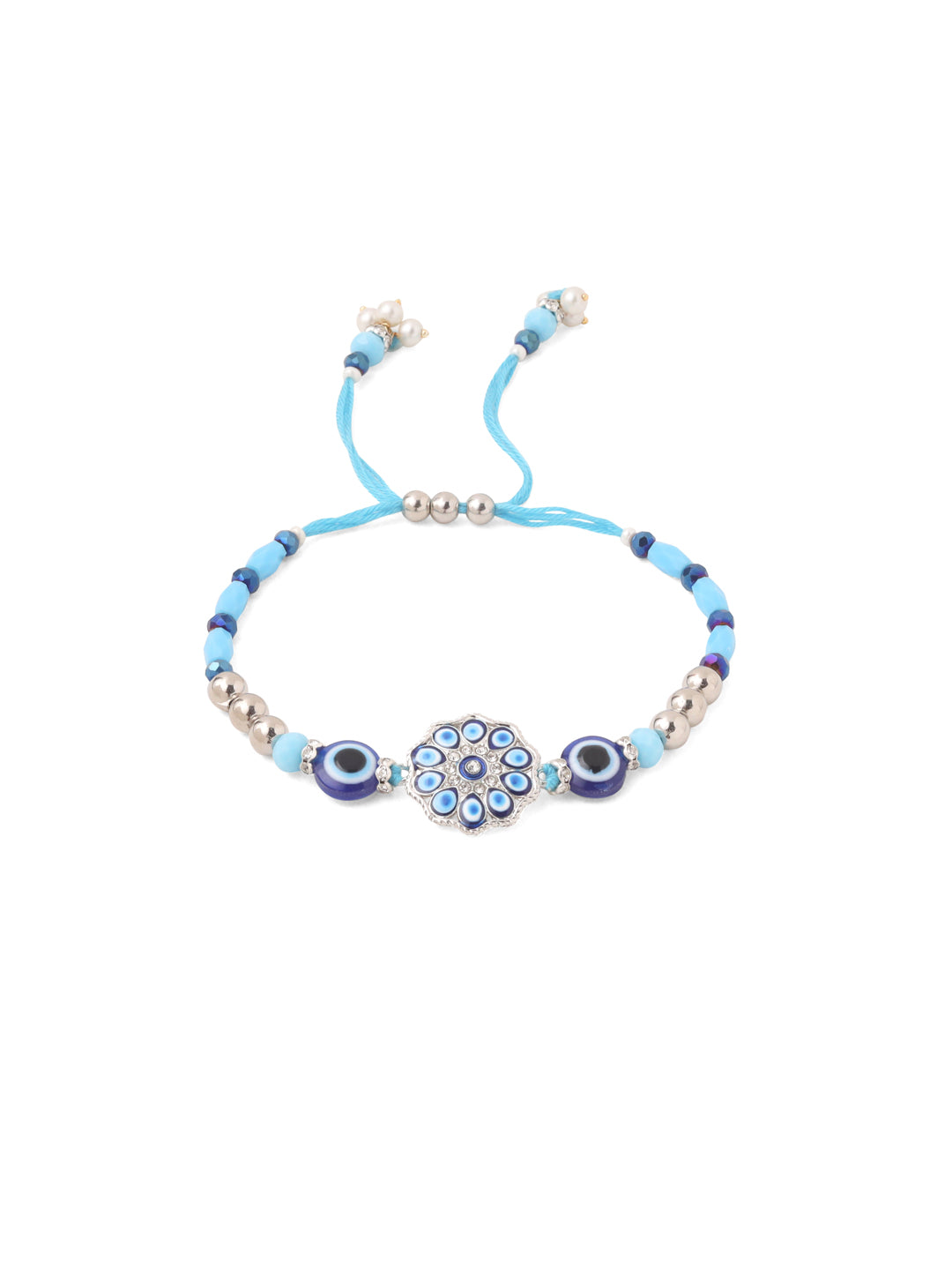 NVR Set of 2 Blue Evil Eye Floral Design Bhaiya Bhabhi Rakhi Combo