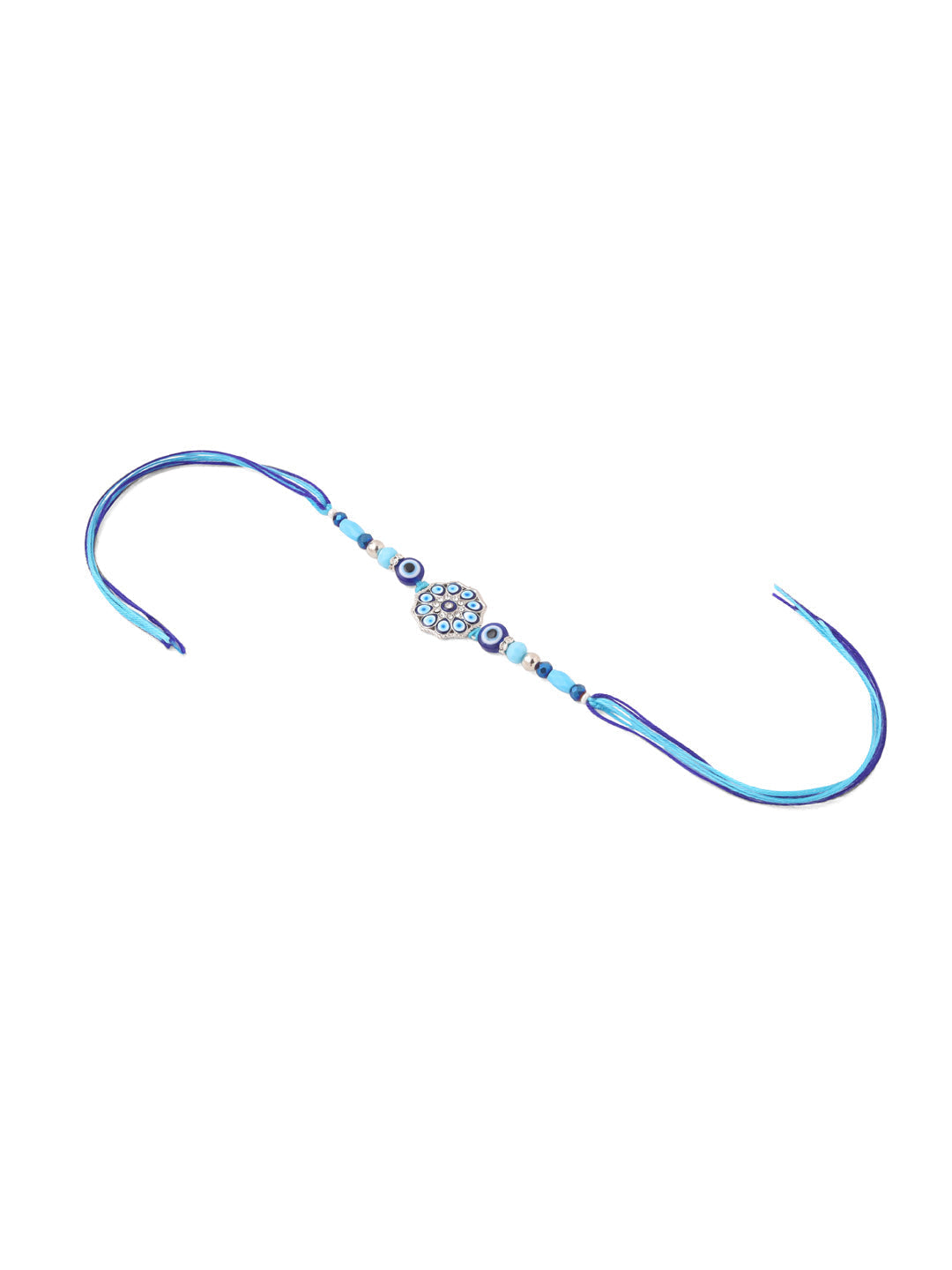 NVR Set of 2 Blue Evil Eye Floral Design Bhaiya Bhabhi Rakhi Combo