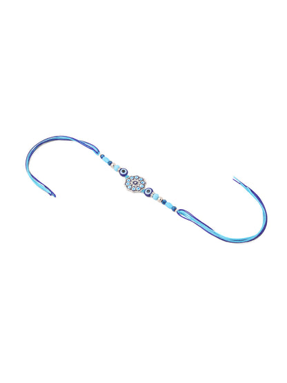 NVR Set of 2 Blue Evil Eye Floral Design Bhaiya Bhabhi Rakhi with Roli Chawal Chandan & Mishri