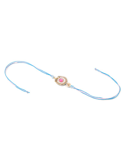 NVR Set of 2 Multicolor Artificial Stones & Beads Floral Design Bhaiya Bhabhi Rakhi Combo