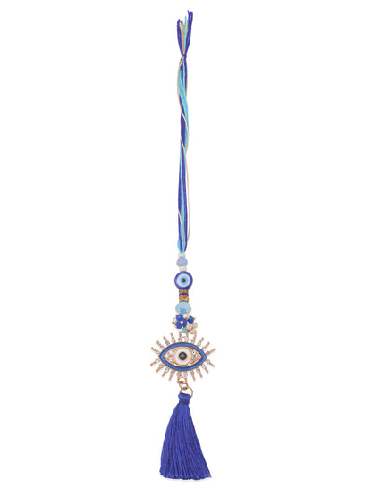 NVR Set of 2 Blue Evil Eye Artificial Stones & Beads Bhaiya Bhabhi Rakhi with Roli Chawal Chandan & Mishri