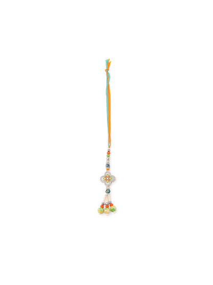 NVR Set of 2 Multicolor Artificial Stones & Beads Floral Bhaiya Bhabhi Rakhi with Roli Chawal Chandan & Mishri