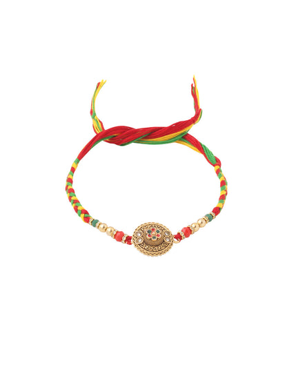 NVR Men Set of 2 Multicolor Floral Design Artificial Stones Thread Rakhi Combo