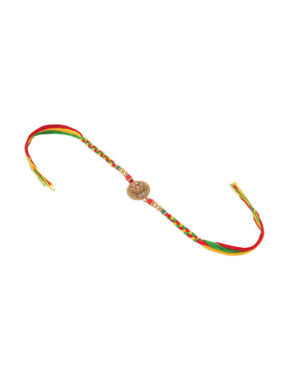 NVR Men Set of 2 Multicolor Floral Design Artificial Stones Thread Rakhi Combo