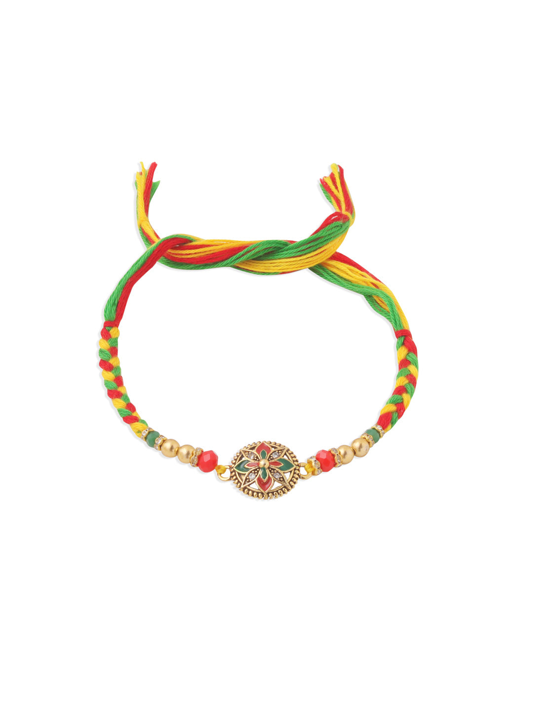 NVR Men Set of 2 Multicolor Floral Design Artificial Stones Thread Rakhi with Roli Chawal Chandan & Mishri