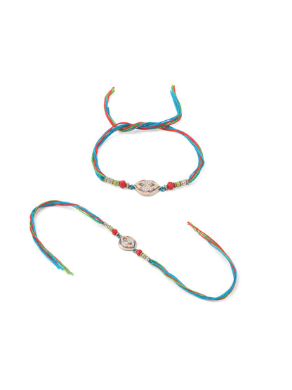 NVR Men Set of 2 Multicolor Artificial Stones Thread Rakhi, Combo for Rakshabandhan