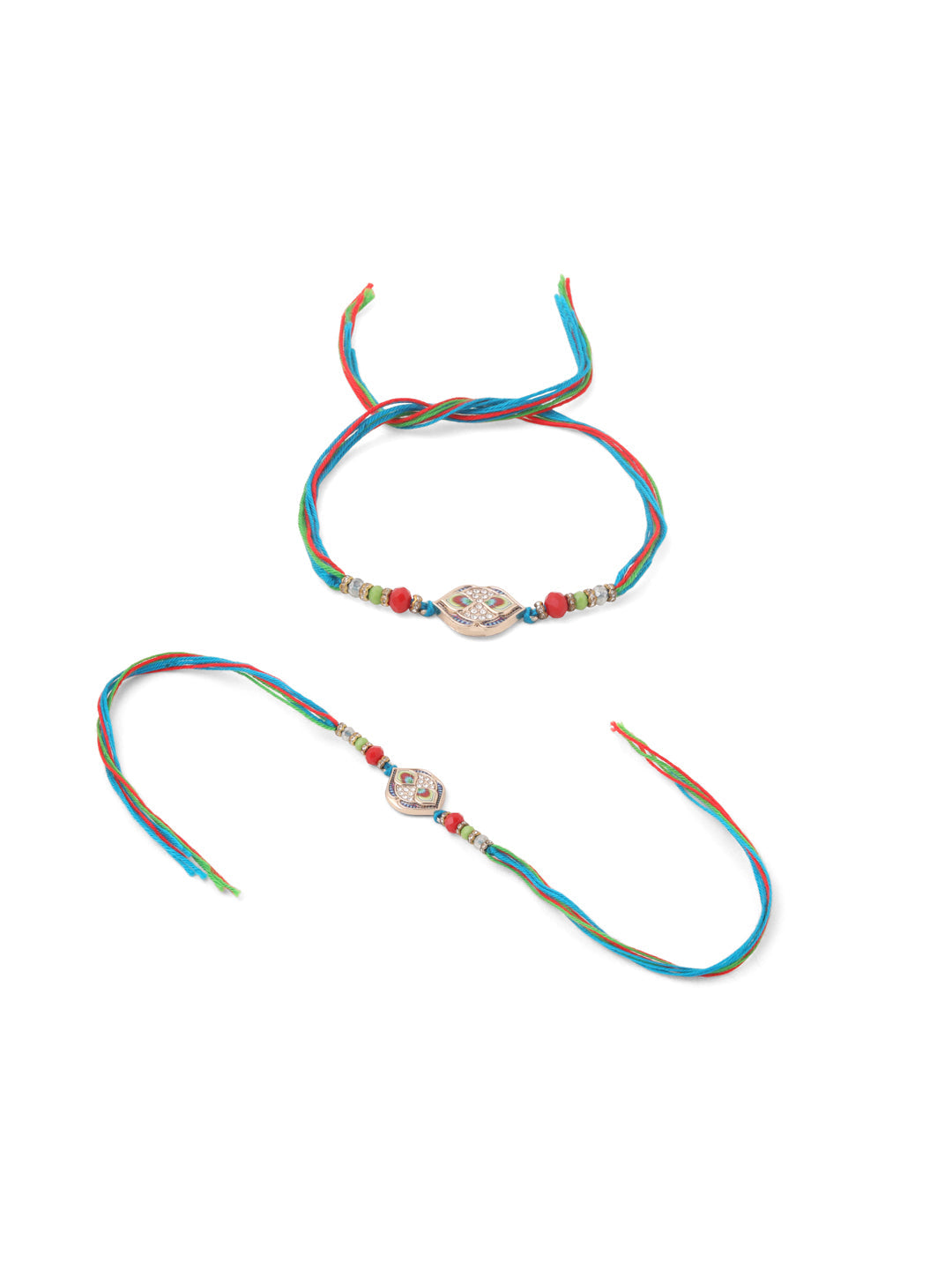 NVR Men Set of 2 Multicolor Artificial Stones Thread Rakhi with Roli Chawal Chandan & Mishri