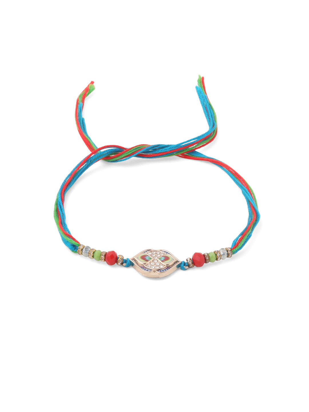 NVR Men Set of 2 Multicolor Artificial Stones Thread Rakhi with Roli Chawal Chandan & Mishri