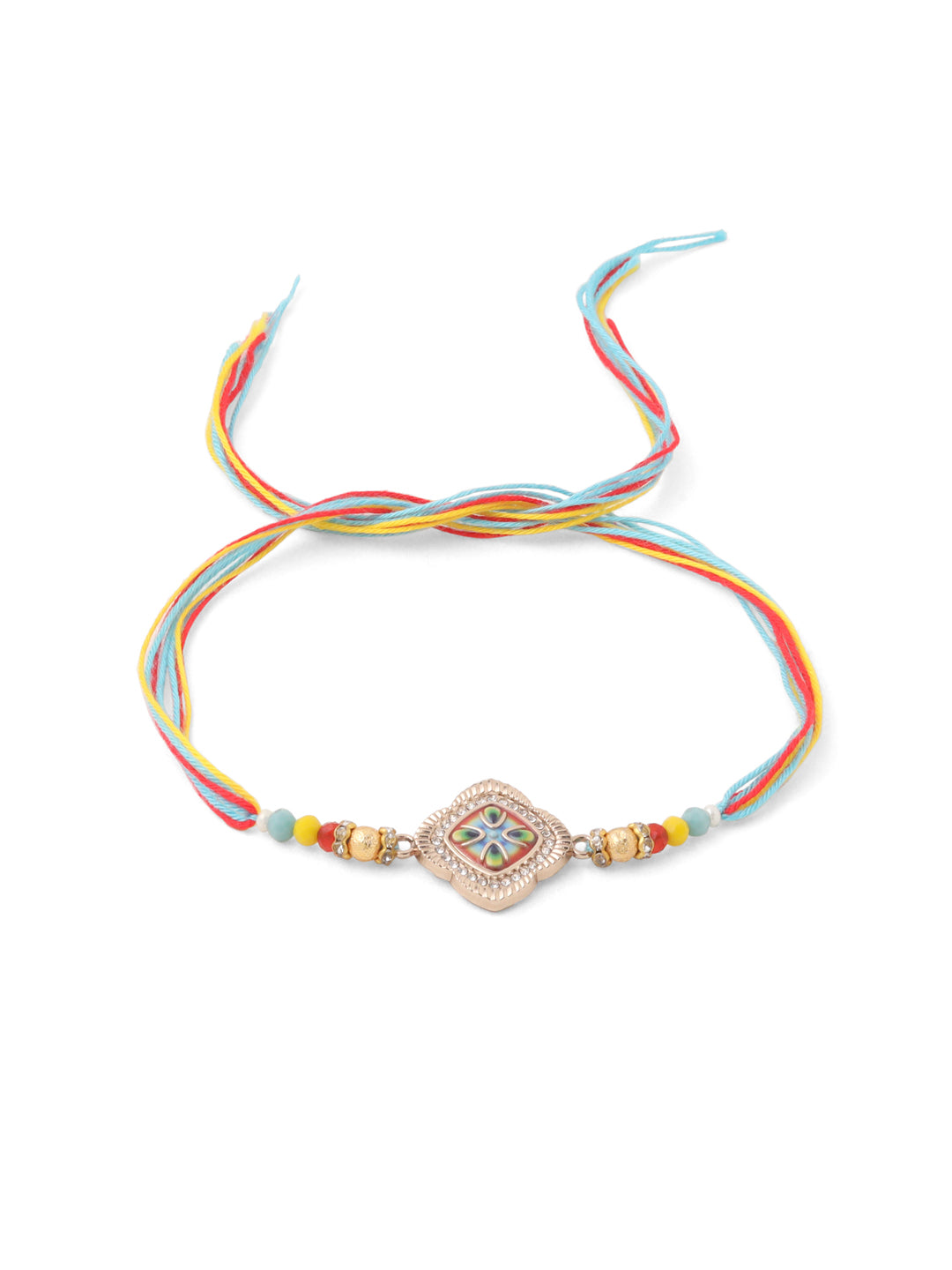 NVR Men Set of 2 Multicolor Artificial Stones Thread Rakhi with Roli Chawal Chandan & Mishri