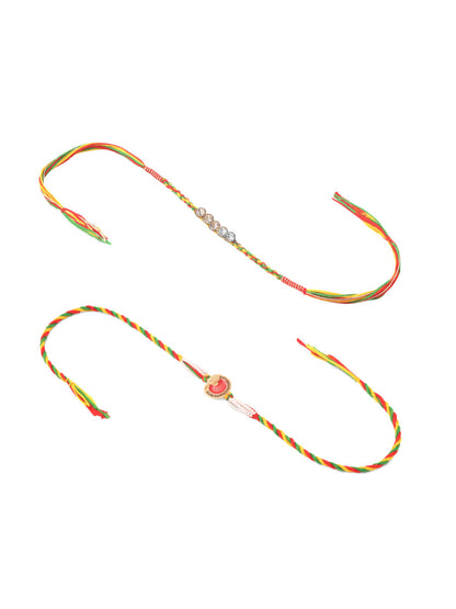 NVR Men Set of 2 Religious Designer Multicolor Artificial Stones Thread Rakhi Combo