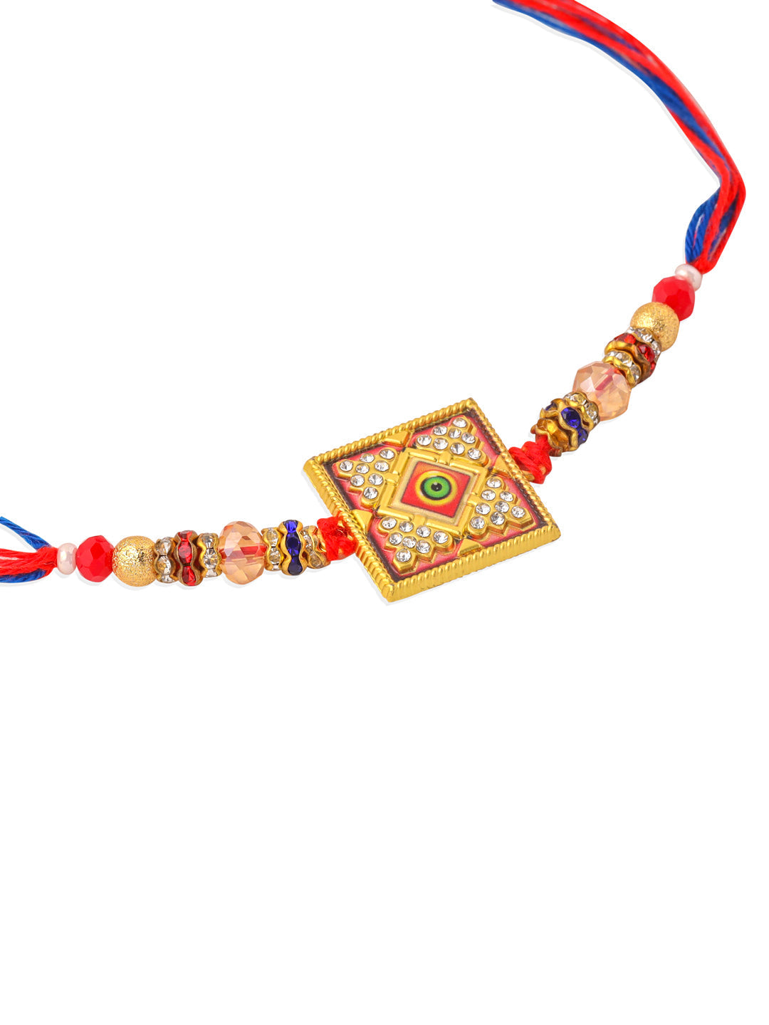NVR Men Multicolor Artificial Stones Thread Rakhi with Roli Chawal Chandan & Mishri