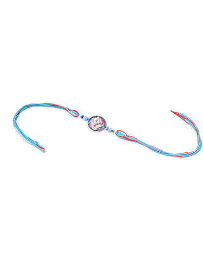 NVR Men Red & Blue Ganesh Ji Thread Rakhi with Roli Chawal Chandan & Mishri