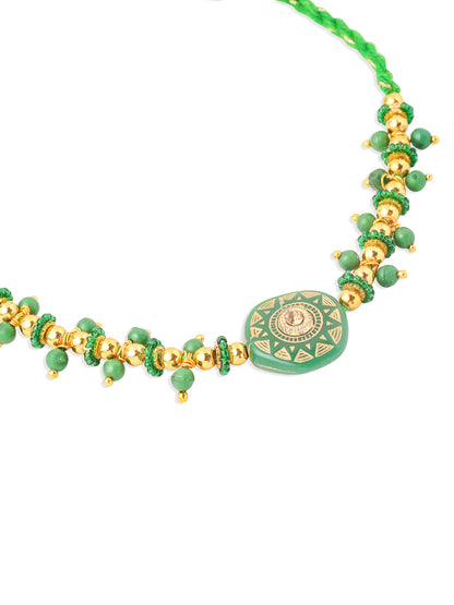 NVR Men Green Artificial Beads Round Shape Thread Rakhi with Roli Chawal Chandan & Mishri