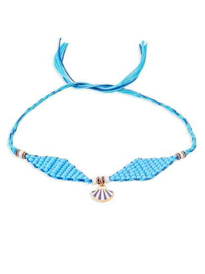 NVR Men Blue Pearls Unique Design Thread Rakhi with Roli Chawal Chandan & Mishri