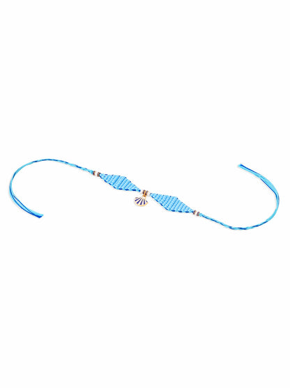 NVR Men Blue Pearls Unique Design Thread Rakhi with Roli Chawal Chandan & Mishri