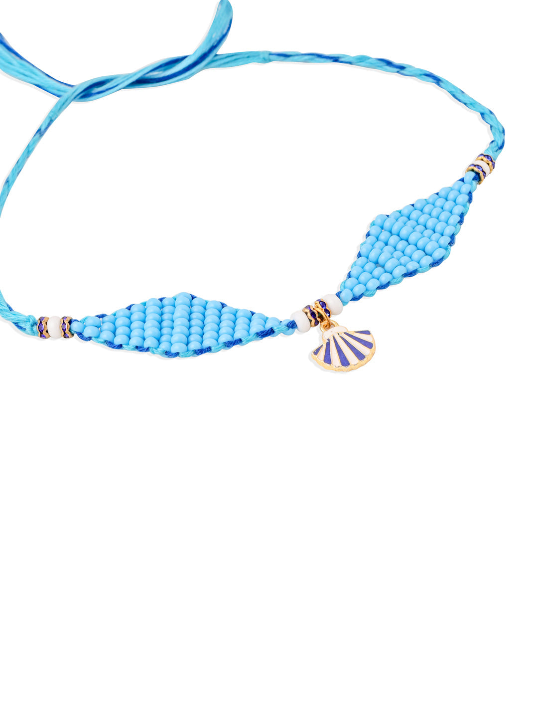 NVR Men Blue Pearls Unique Design Thread Rakhi with Roli Chawal Chandan & Mishri
