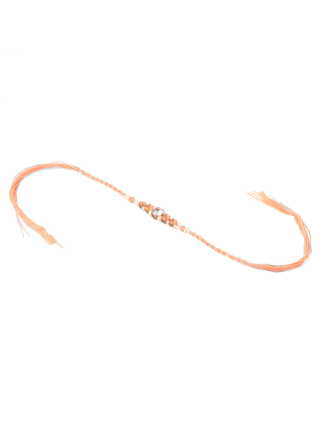 NVR Men Set of 3 Floral Design Multicolor Artificial Stones & Pearls Thread Rakhi with Roli Chawal Chandan & Mishri