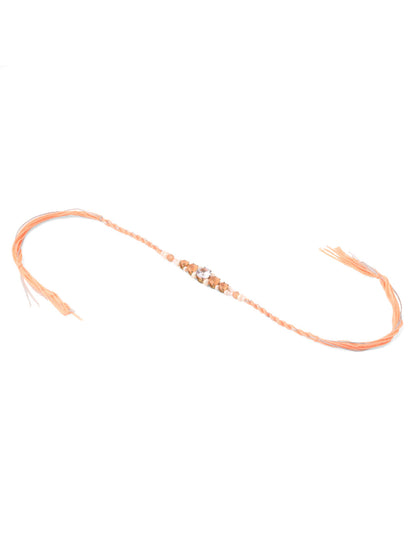 NVR Men Set of 3 Floral Design Multicolor Artificial Stones & Pearls Thread Rakhi with Roli Chawal Chandan & Mishri