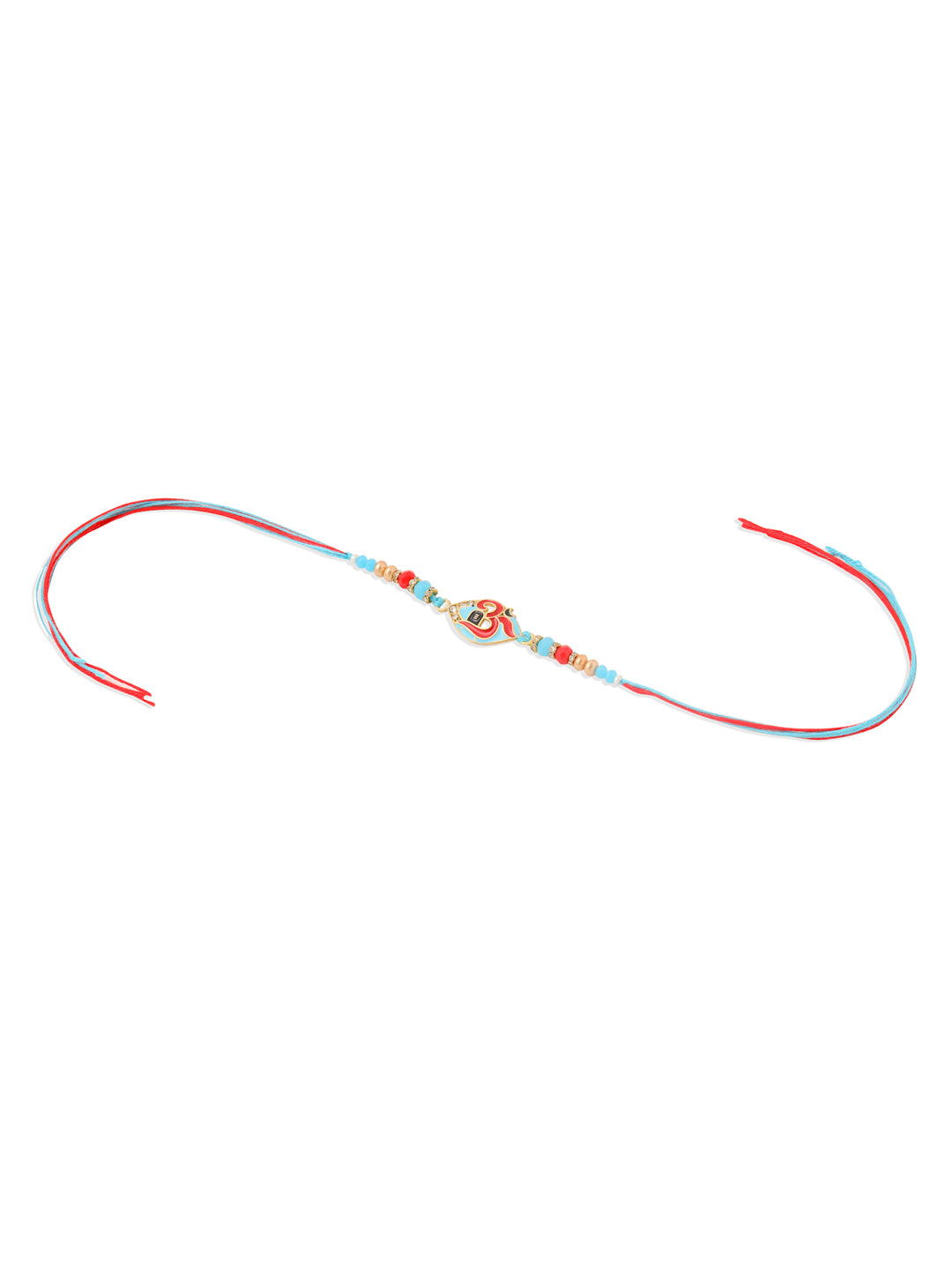 NVR Men Red & Blue Artificial Stones and Beads Om Thread Rakhi with Roli Chawal Chandan & Mishri