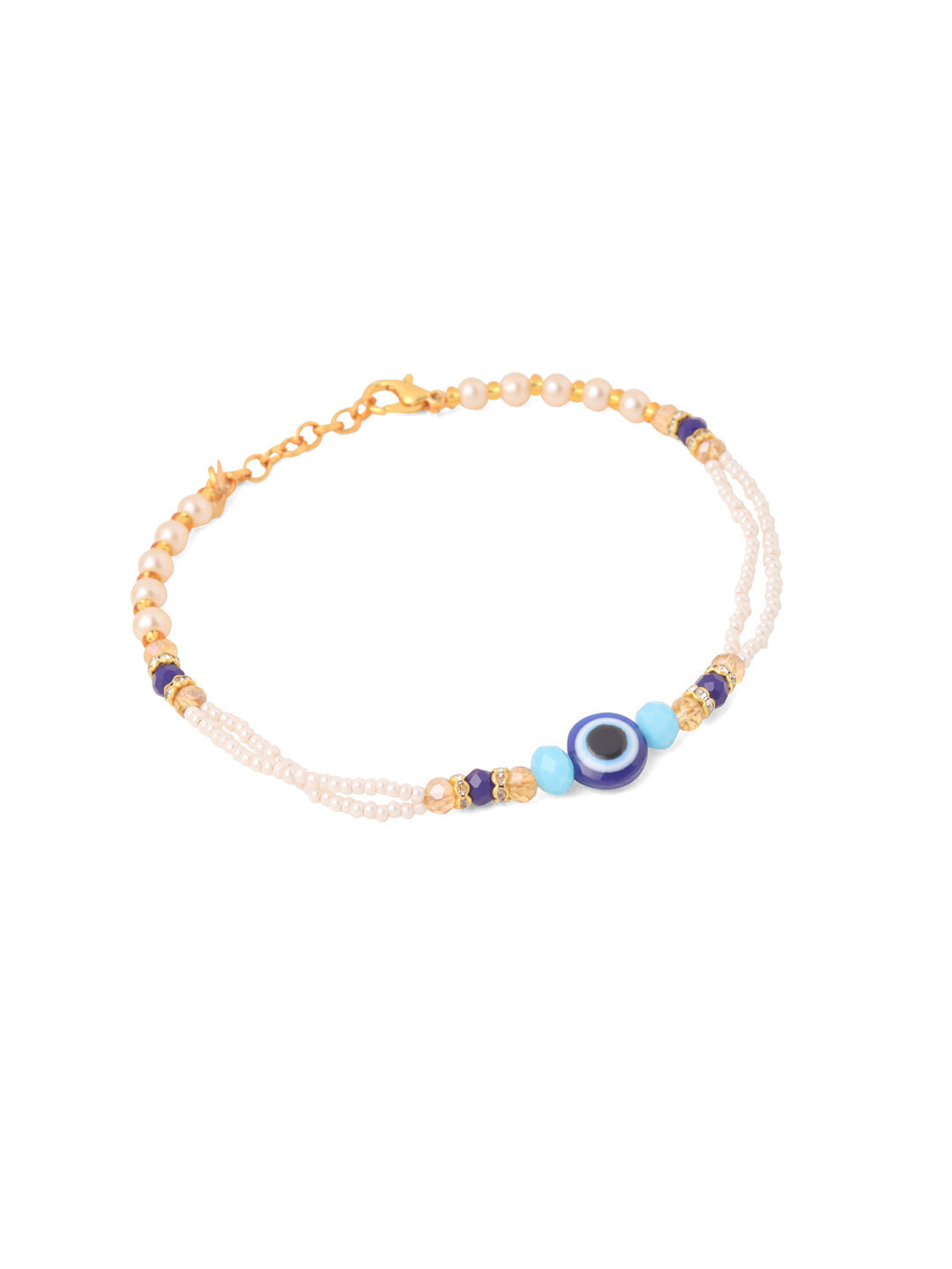 NVR Set of 2 Blue Evil Eye Artificial Stones & Beads Bhaiya Bhabhi Rakhi Combo