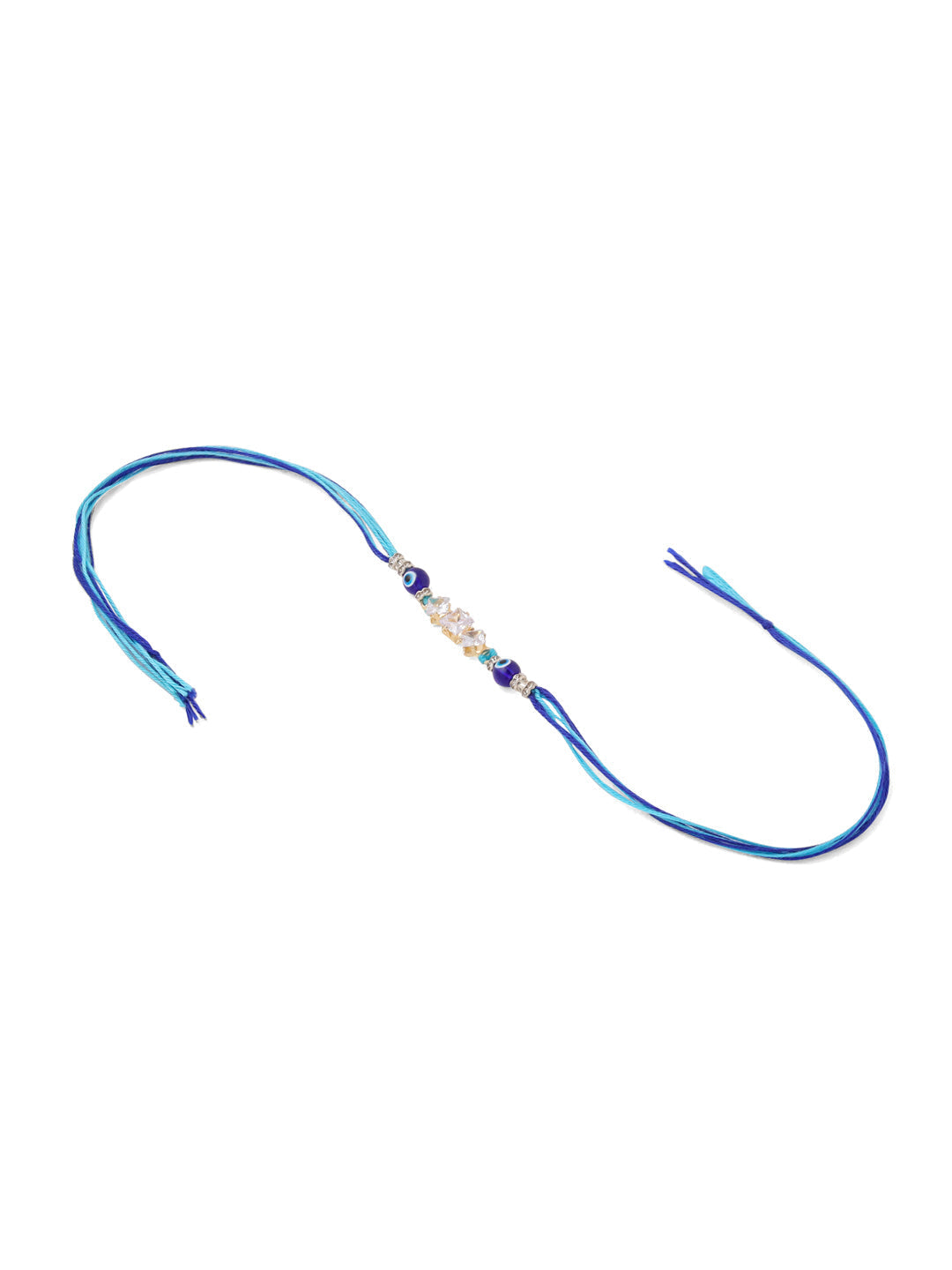 NVR Set of 2 Blue Evil Eye Artificial Stones & Beads Bhaiya Bhabhi Rakhi with Roli Chawal Chandan & Mishri
