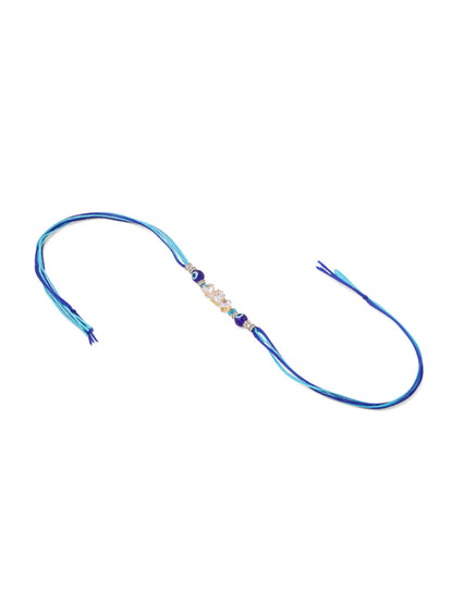 NVR Set of 2 Blue Evil Eye Artificial Stones & Beads Bhaiya Bhabhi Rakhi with Roli Chawal Chandan & Mishri