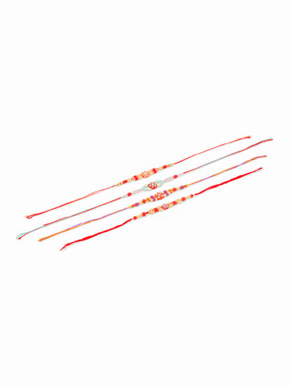 NVR Men Set of 4 Floral Design Multicolor Artificial Stones and Beads Thread Rakhi Combo