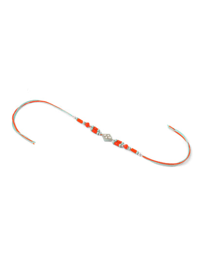 NVR Men Set of 3 Multicolor Artificial Stones and Beads Rakhi with Roli Chawal Chandan & Mishri