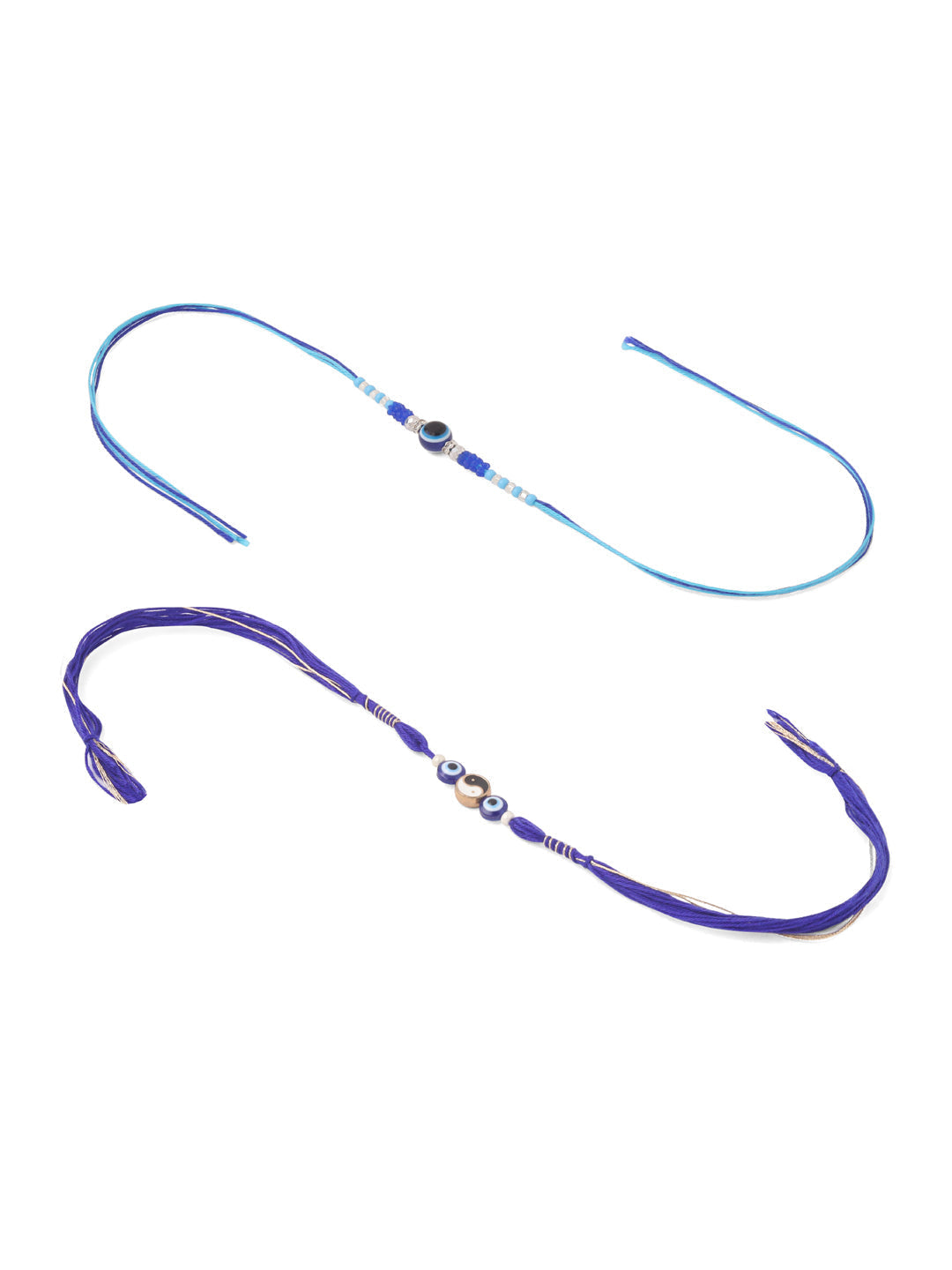 NVR Men Set of 2 Blue Evil Eye Artificial Beads Thread Rakhi with Roli Chawal Chandan & Mishri