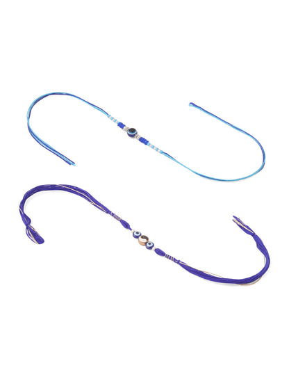 NVR Men Set of 2 Blue Evil Eye Artificial Beads Thread Rakhi with Roli Chawal Chandan & Mishri