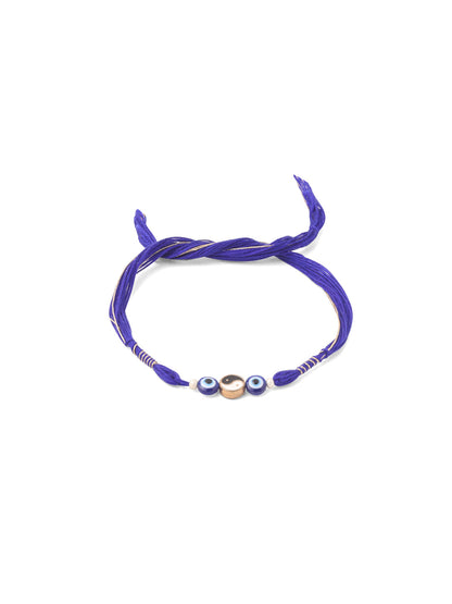 NVR Men Set of 2 Blue Evil Eye Artificial Beads Thread Rakhi with Roli Chawal Chandan & Mishri