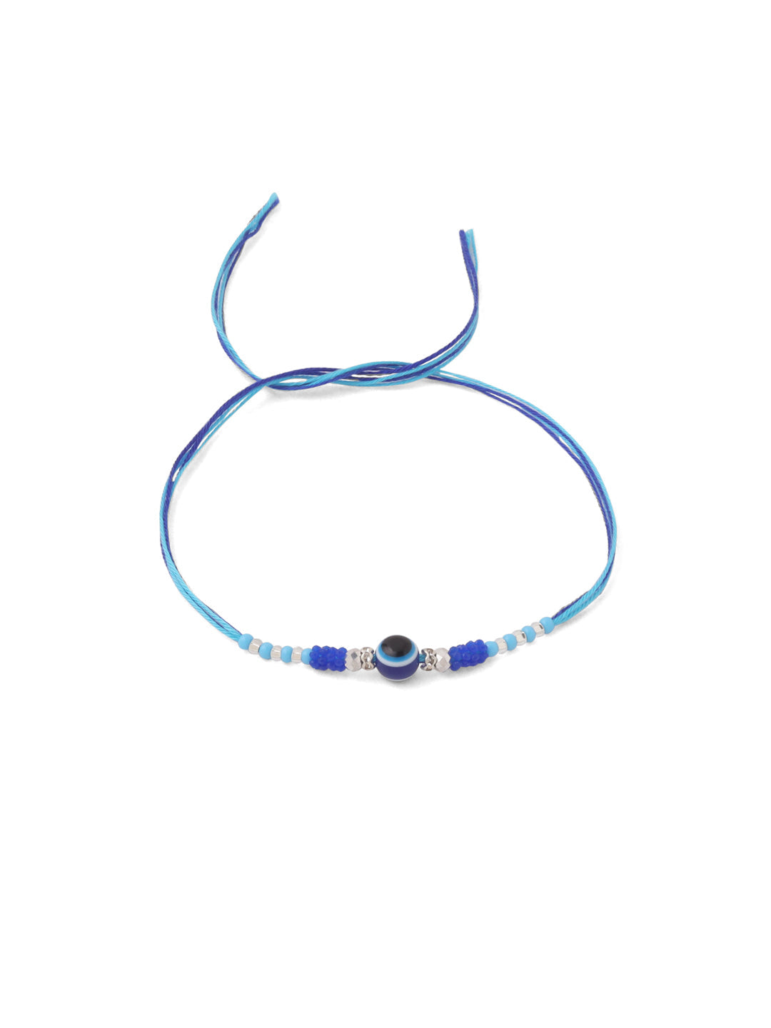 NVR Men Set of 2 Blue Evil Eye Artificial Beads Thread Rakhi with Roli Chawal Chandan & Mishri