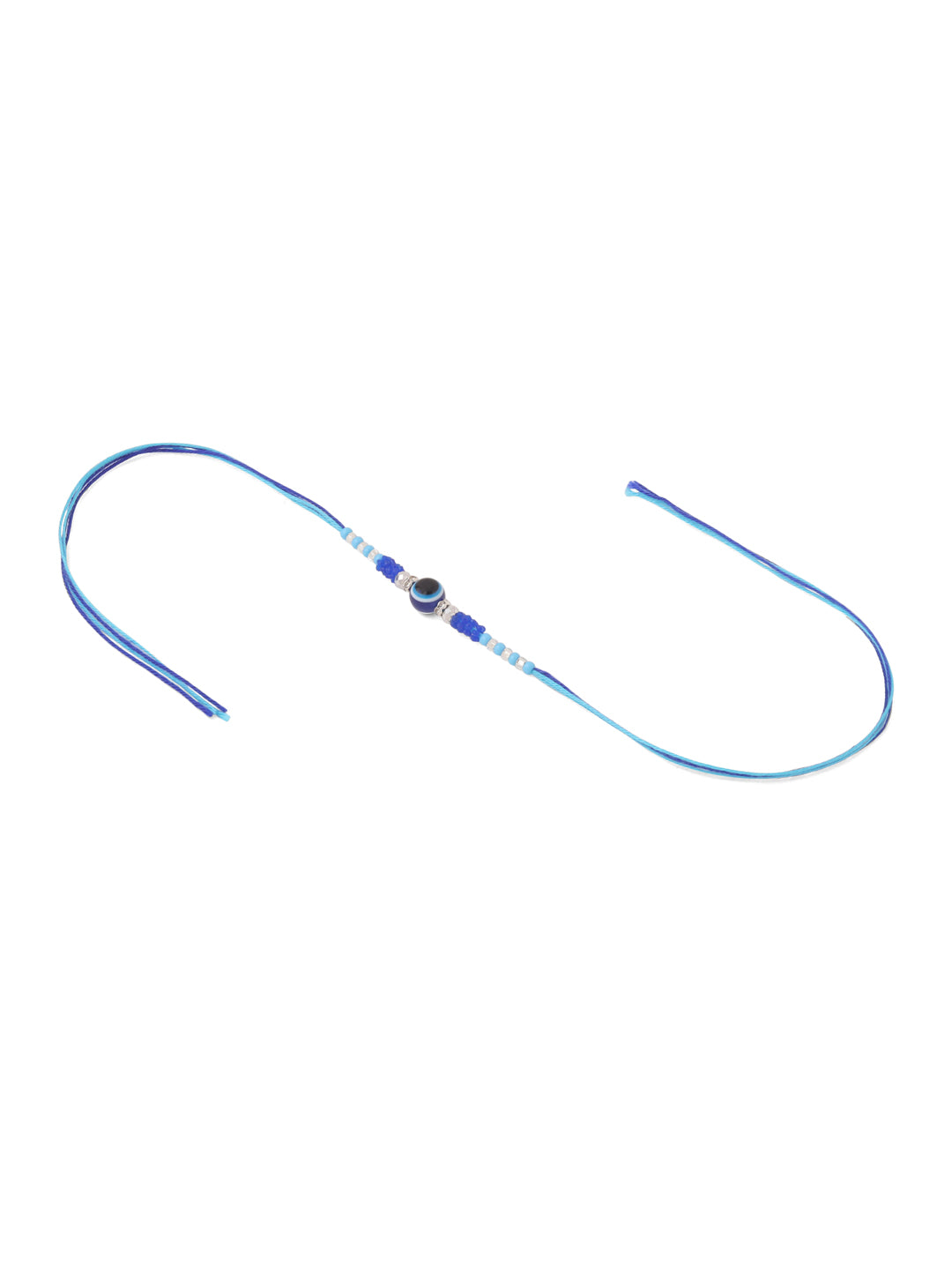 NVR Men Set of 2 Blue Evil Eye Artificial Beads Thread Rakhi with Roli Chawal Chandan & Mishri