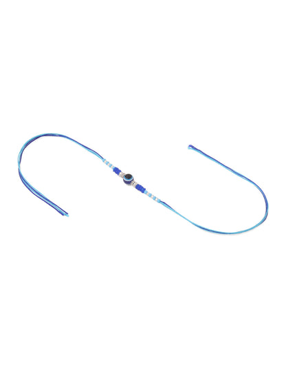 NVR Men Set of 2 Blue Evil Eye Artificial Beads Thread Rakhi with Roli Chawal Chandan & Mishri