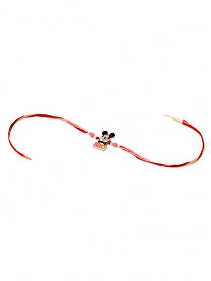 NVR Kids Micky Mouse Character Artificial Beads Thread Rakhi with Roli Chawal Chandan & Mishri