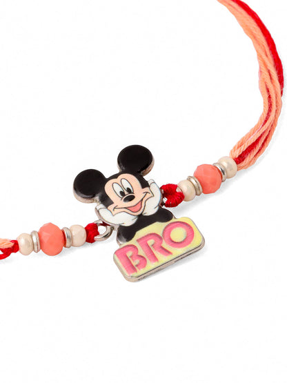 NVR Kids Micky Mouse Character Artificial Beads Thread Rakhi with Roli Chawal Chandan & Mishri