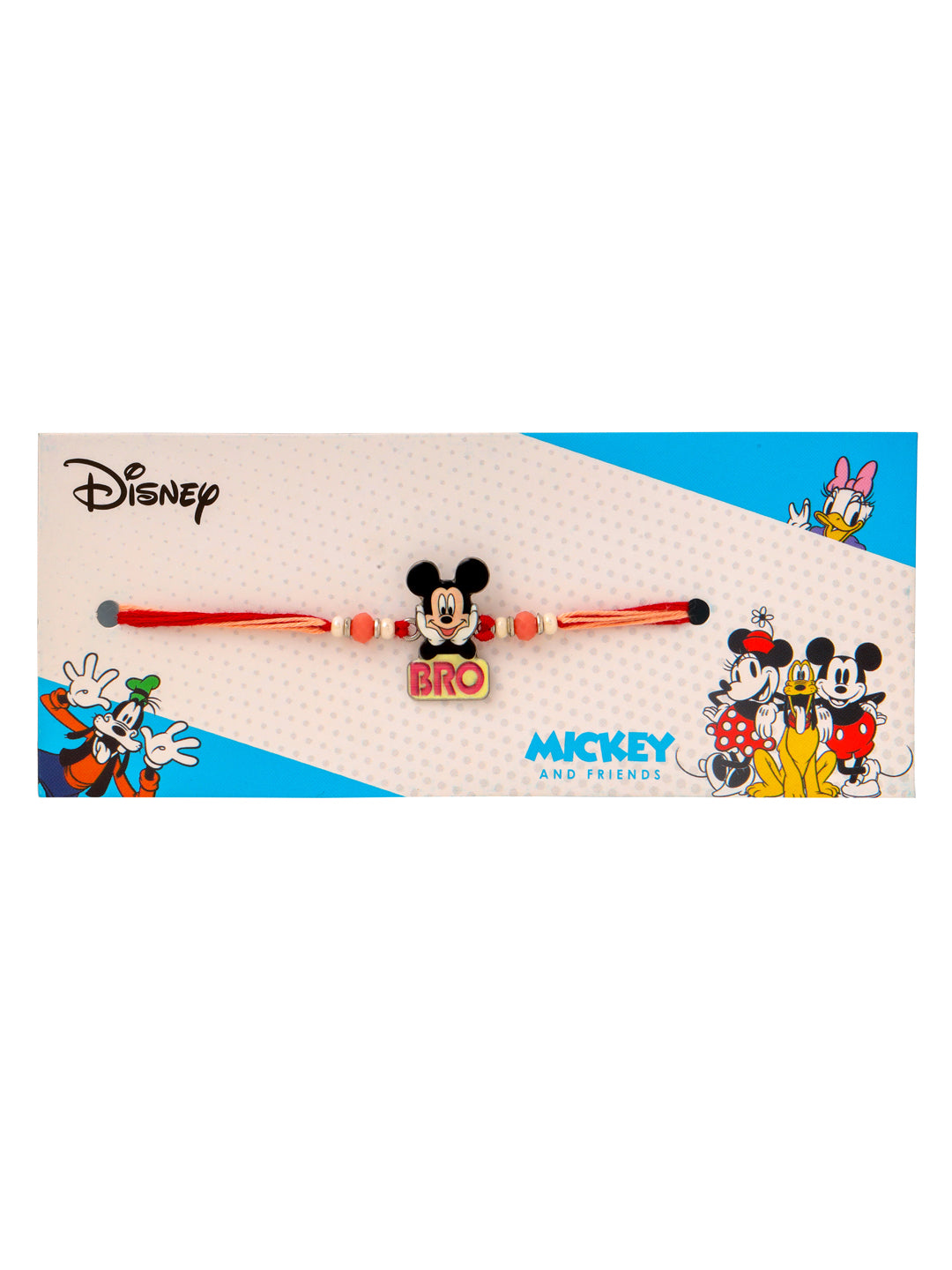 NVR Kids Micky Mouse Character Artificial Beads Thread Rakhi with Roli Chawal Chandan & Mishri