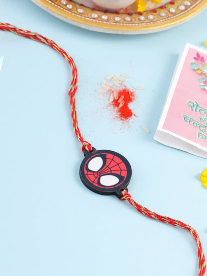 NVR Kids Superhero Red Thread Rakhi with Roli Chawal Chandan & Mishri