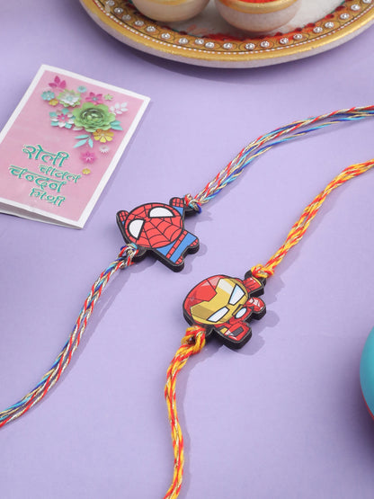 NVR Kids Set of 2 Cute Cartoon Superhero Thread Rakhi with Roli Chawal Chandan & Mishri