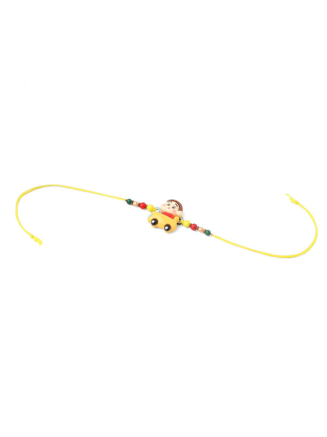 NVR Kids Yellow Cartoon Artificial Beads Rakhi with Roli Chawal Chandan & Mishri