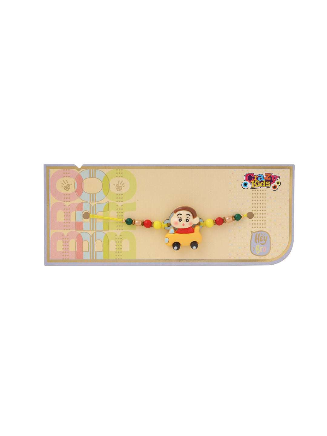NVR Kids Yellow Cartoon Artificial Beads Rakhi with Roli Chawal Chandan & Mishri