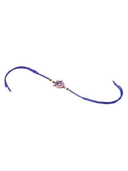 NVR Kids Superhero Blue Artificial Beads Thread Rakhi with Roli Chawal Chandan & Mishri