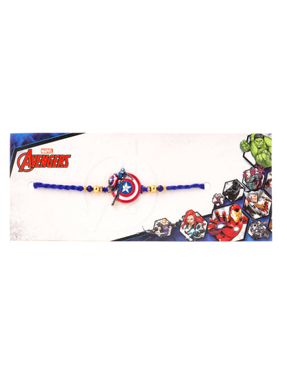 NVR Kids Superhero Blue Artificial Beads Thread Rakhi with Roli Chawal Chandan & Mishri