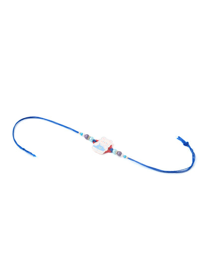 NVR Kids Teddy Blue Artificial Beads Thread Rakhi with Roli Chawal Chandan & Mishri