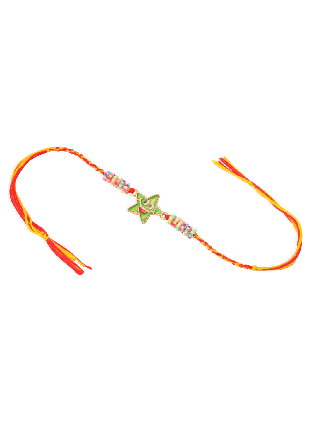 NVR Kids Star Shape Multicolor Thread Rakhi with Roli Chawal Chandan & Mishri